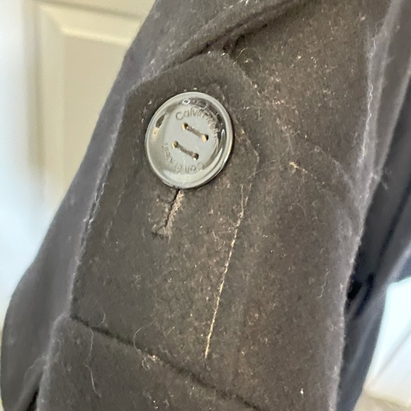 CALVIN KLEIN Double Breasted Pleated Wool Pea Coat - Picture 7 of 11